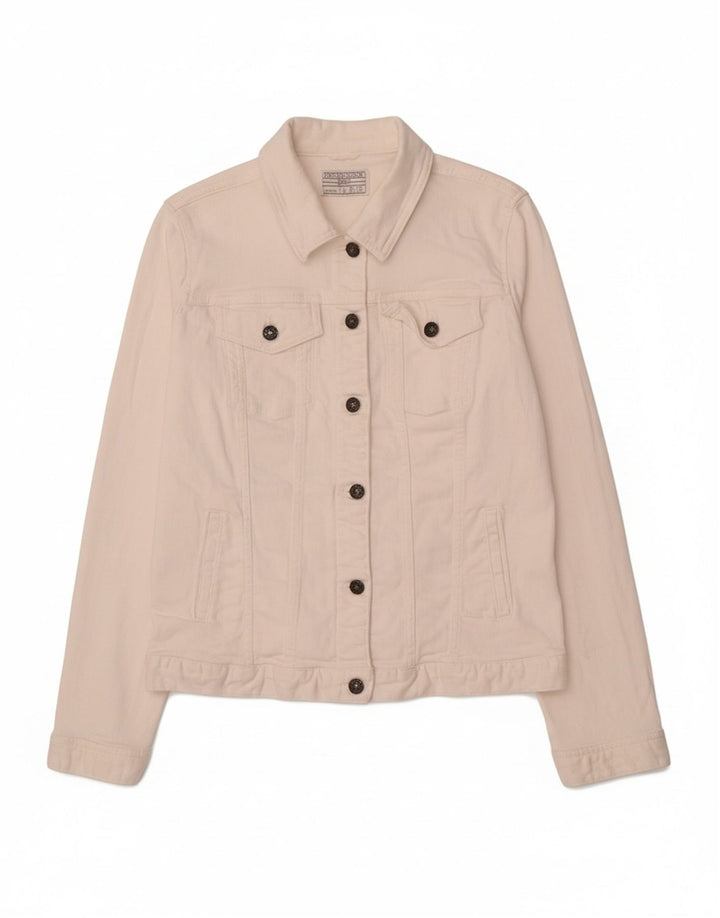 FAT FACE Womens Denim Jacket UK 14 Large White Cotton