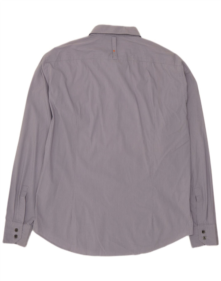 HUGO BOSS Herrenhemd XL, blaue Nadelstreifen-Baumwolle