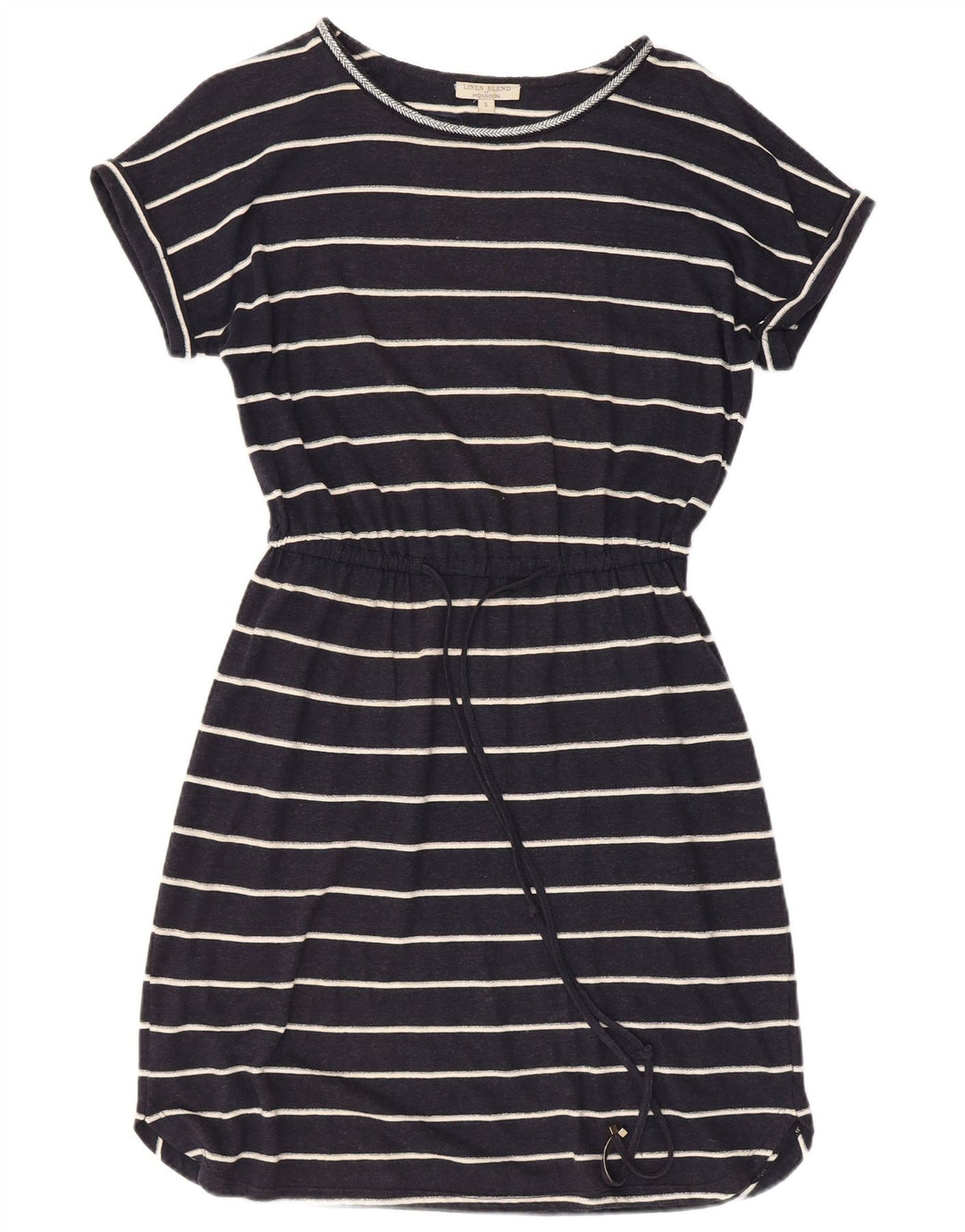 MONSOON Damen T-Shirt-Kleid UK 10 Small Marineblau gestreiftes Leinen