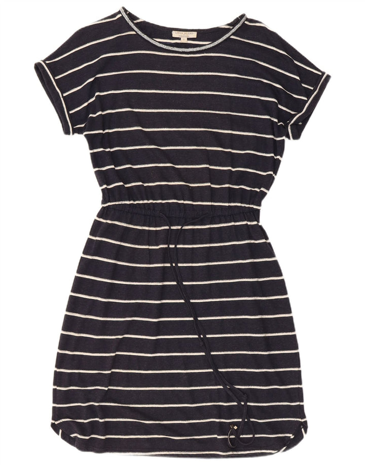 MONSOON Damen T-Shirt-Kleid UK 10 Small Marineblau gestreiftes Leinen