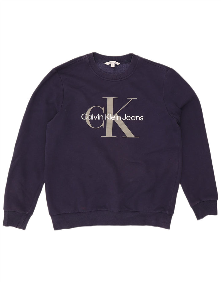 Calvin Klein Jeans Herren Grafik-Sweatshirt-Pullover, mittelmarineblaue Baumwolle