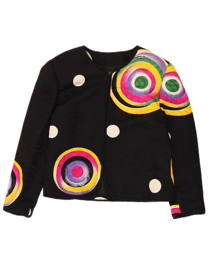 RENZO COUTURE Damen Blazer Jacke UK 14 Mittelschwarze geometrische Wolle