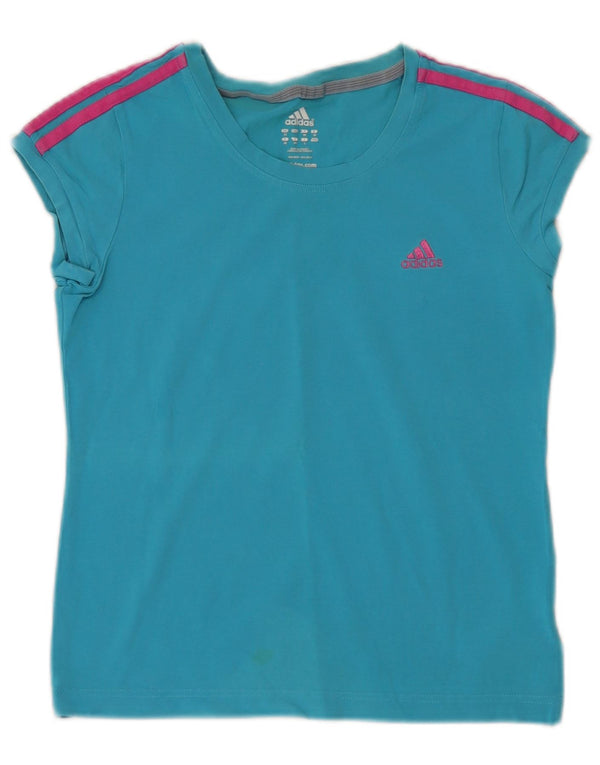 Adidas Damen T-Shirt Top UK 12 Mittelblaue Baumwolle