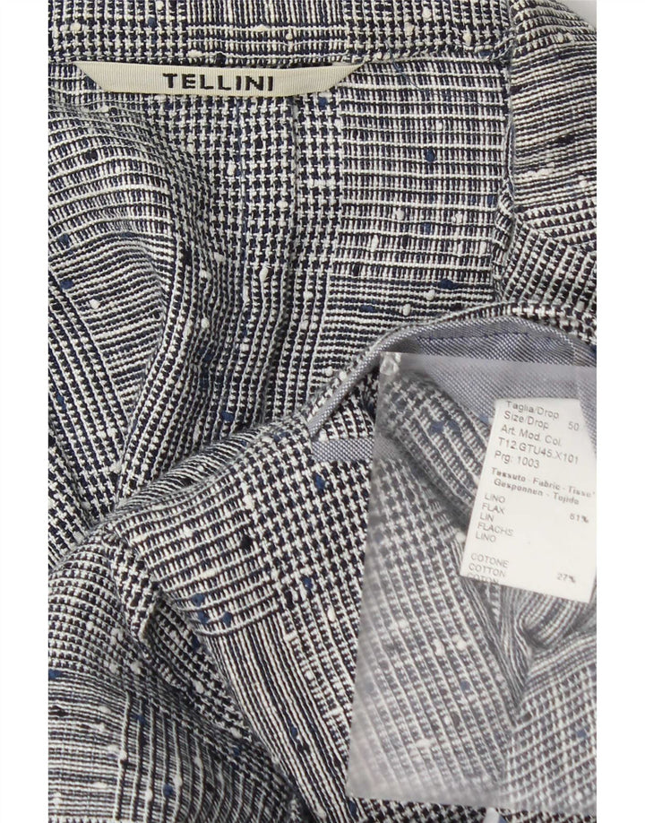Tellini Herren-Blazer mit 2 Knöpfen, IT 50, großes grau kariertes Leinen