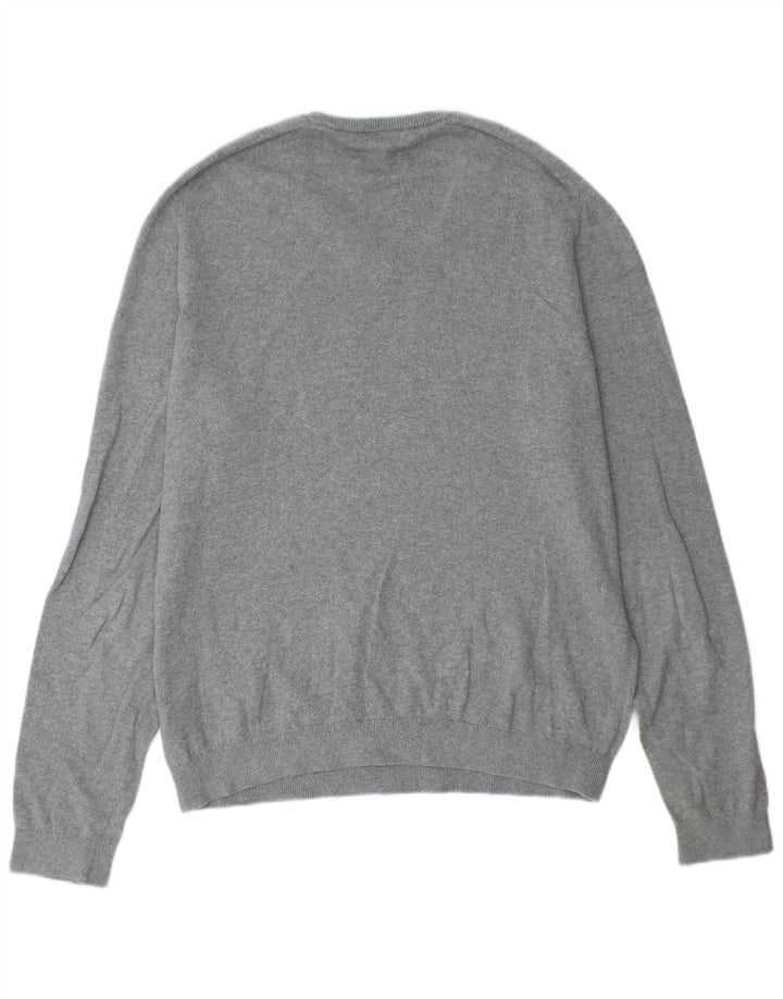 Gap Herren-Pullover mit V-Ausschnitt, groß, aus grauer Baumwolle