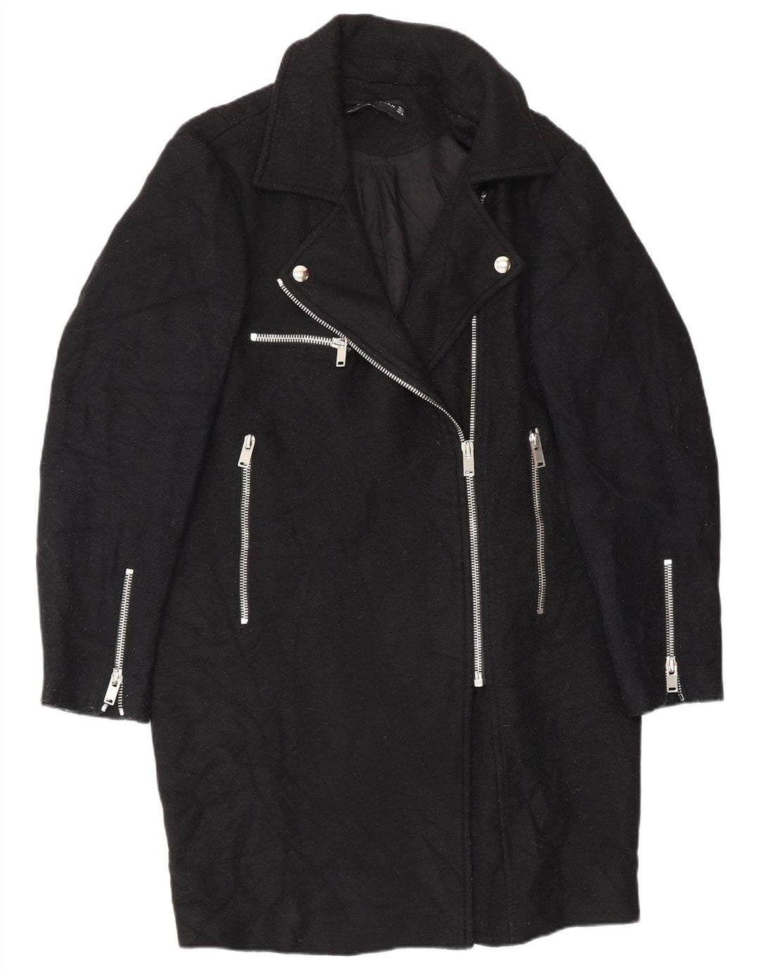 Zara Damen Mantel UK 14 Mittelschwarze Wolle