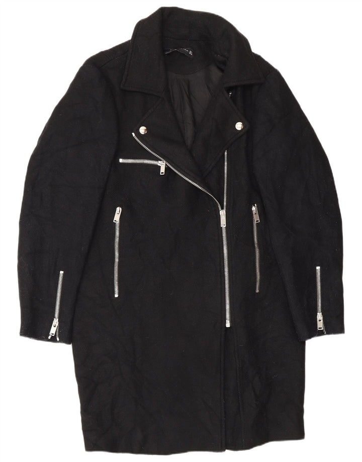 Zara Damen Mantel UK 14 Mittelschwarze Wolle