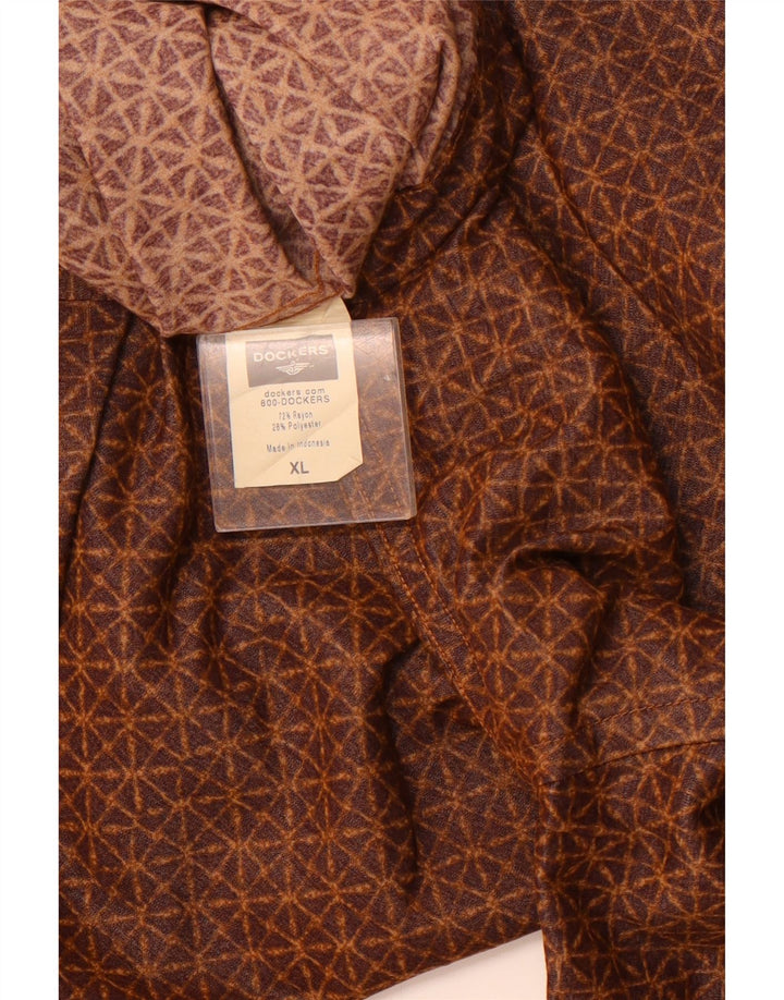 DOCKERS Herren Kurzarmhemd XL Braun Geometrisch Rayon