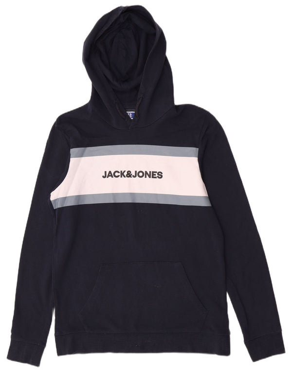 Jack & Jones Jungen-Pullover mit grafischem Kapuzenpullover, 15–16 Jahre, Marineblau, Farbblock