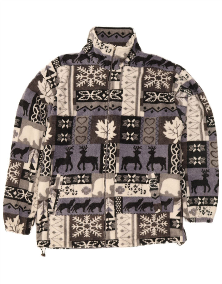 Vintage Herren Fleecejacke UK 40 Large Grau Fair Isle Polyester