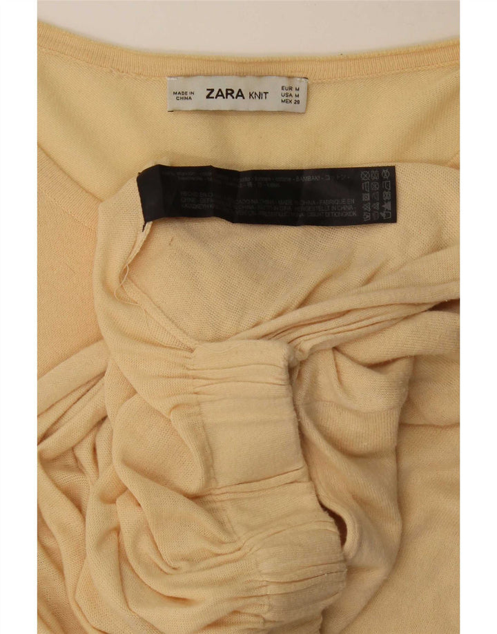 Zara Damen-Blusenoberteil mit 3/4-Ärmeln, UK-Größe 44, mittelbeige Baumwolle