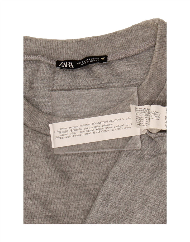 ZARA Womens Crop T-Shirt Top UK 10 Small Grey Polyester Vintage Zara and Second-Hand Zara from Messina Hembry 