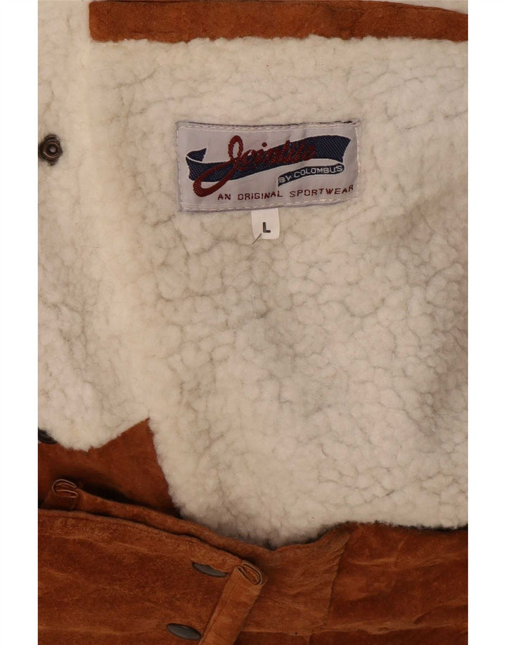 Columbus Herren Loose Fit Lederjacke UK 40 Large Beige Geometrisch