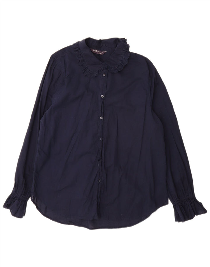 Marks & Spencer Damen-Hemdbluse, UK 12, mittelmarineblaue Baumwolle