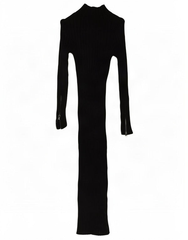 Zara Damen Langarm-Pulloverkleid mit Reißverschluss, Gr. 10, Größe S, schwarze Viskose