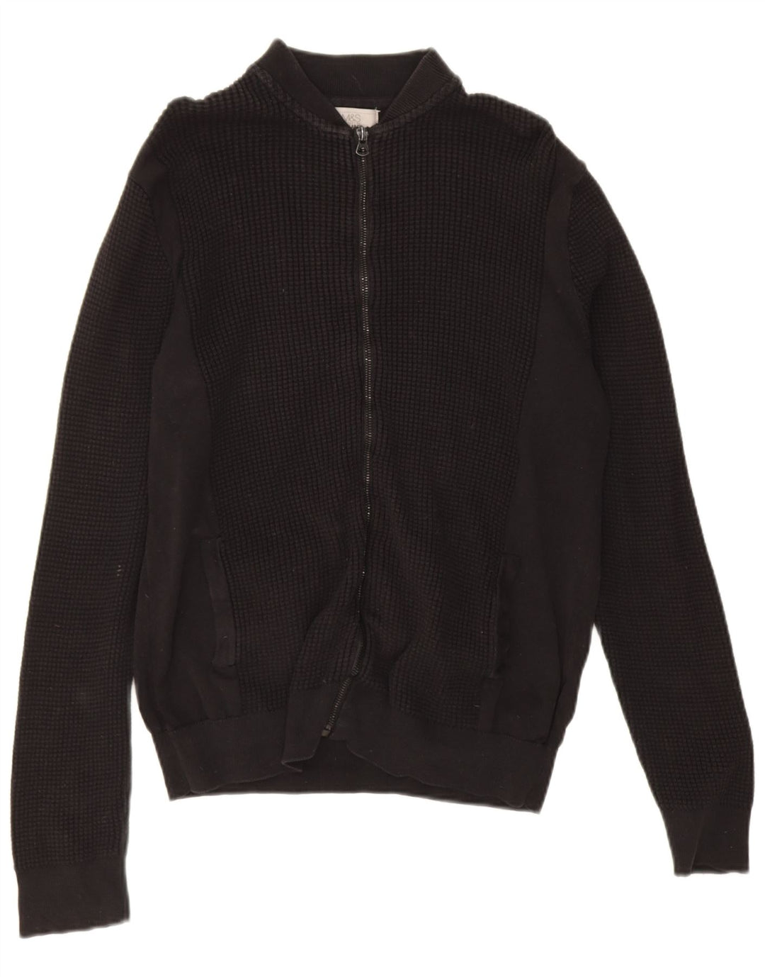 Marks & Spencer Herren-Strickjacke in normaler Passform aus mittelschwarzer Baumwolle
