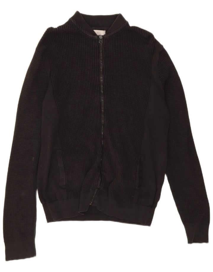 Marks & Spencer Herren-Strickjacke in normaler Passform aus mittelschwarzer Baumwolle