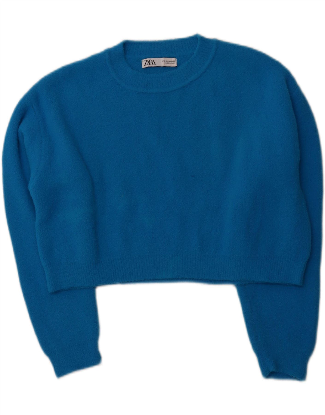 ZARA Womens Crop Crew Neck Jumper Sweater UK 14 Medium Blue Nylon
