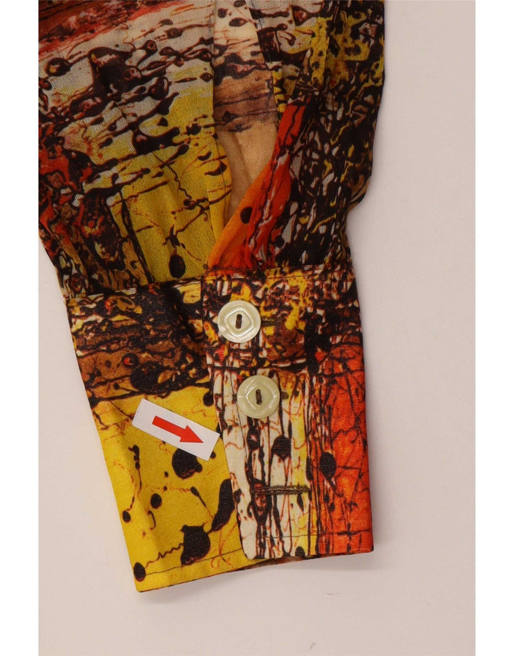 Vintage Damen Hemdbluse mit abstraktem Muster UK 12 Medium Mehrfarbig