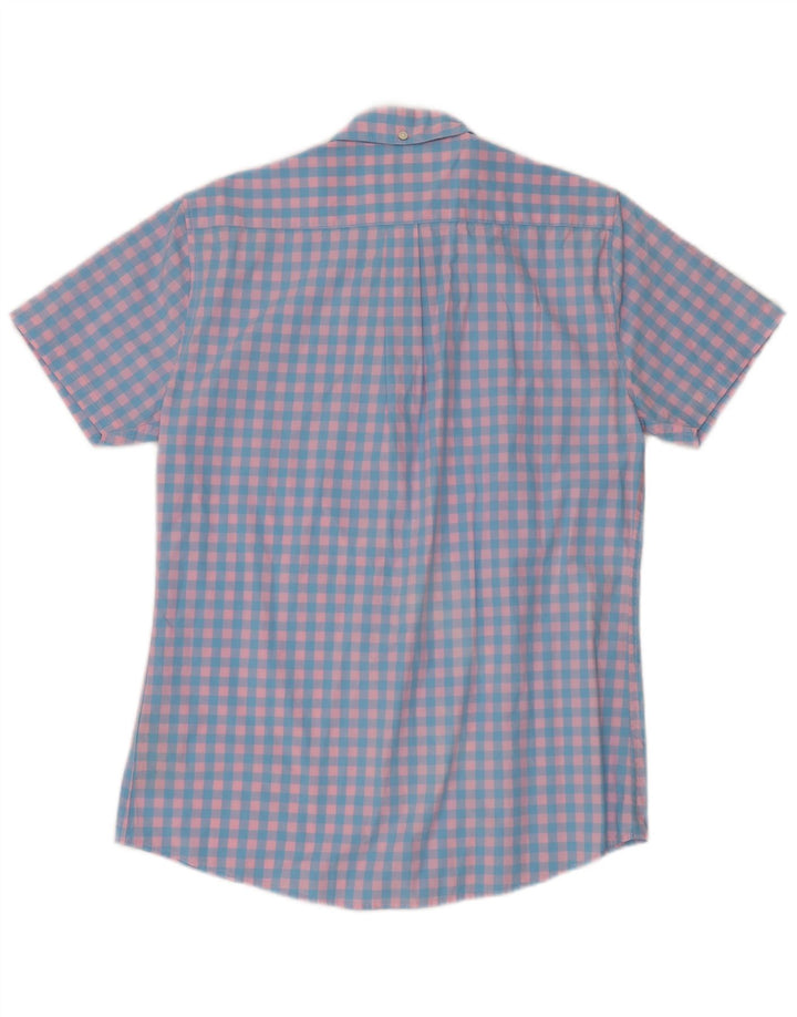 Barbour Herren Kurzarm-Hemd mit maßgeschneiderter Passform, mittelblaue Gingham-Baumwolle