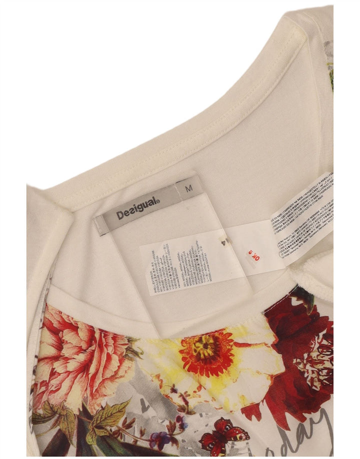 Desigual Damen Grafik-Tunika-Top UK 12 Mittelweiße Viskose mit Blumenmuster