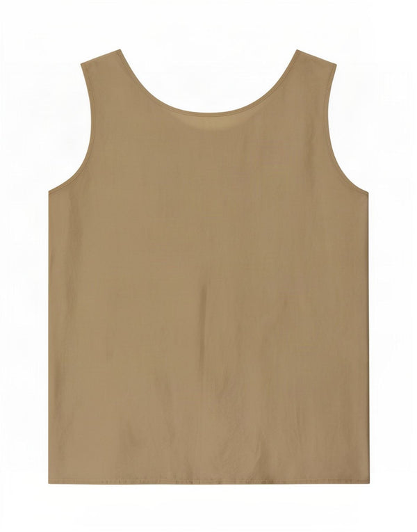 Vintage Damen Ärmelloses Blusentop UK 14 Medium Khaki Seide