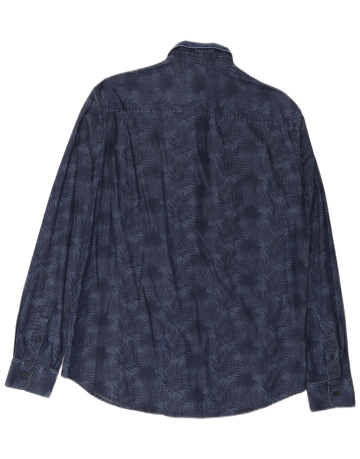 Armani Exchange Herren-Hemd mit normaler Passform, mittlere Marineblau-Blumen-Baumwolle