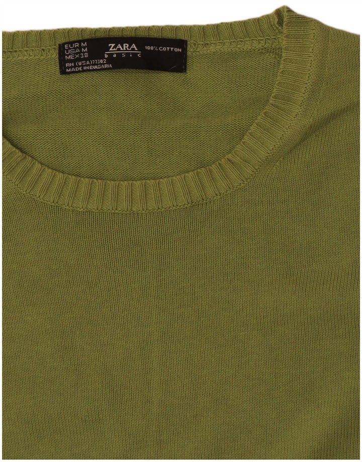 Zara Herren-Pullover mit Rundhalsausschnitt, mittelgrüne Baumwolle