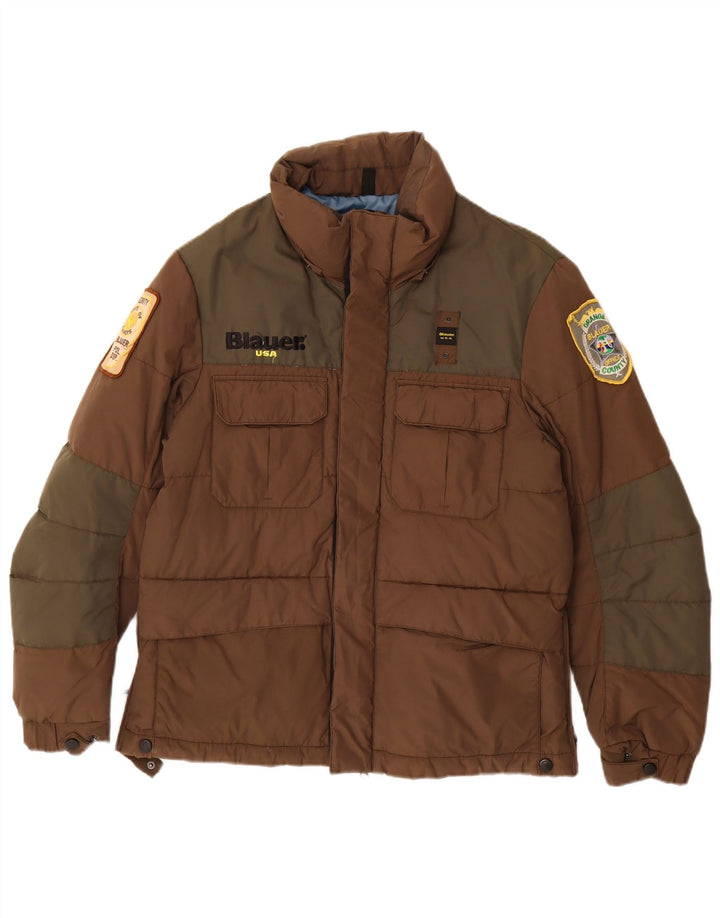 Blauer Mens Graphic Wattierte Jacke UK 38 Mittelbraunes Colourblock-Nylon