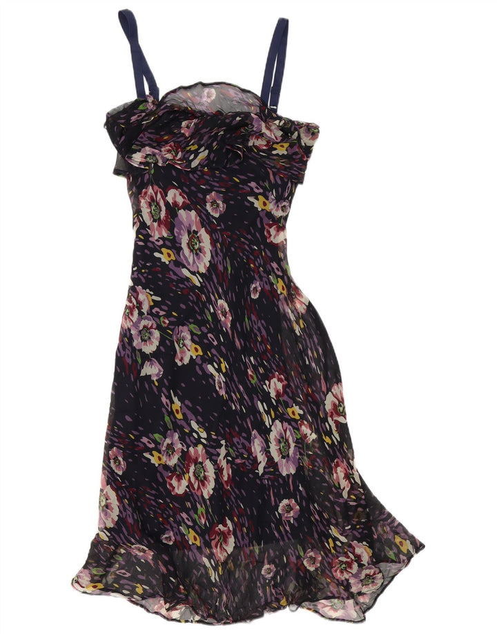Naf Naf Damen-Sommerkleid mit Rüschen, Größe 36, XS, mehrfarbig, Blumenmuster