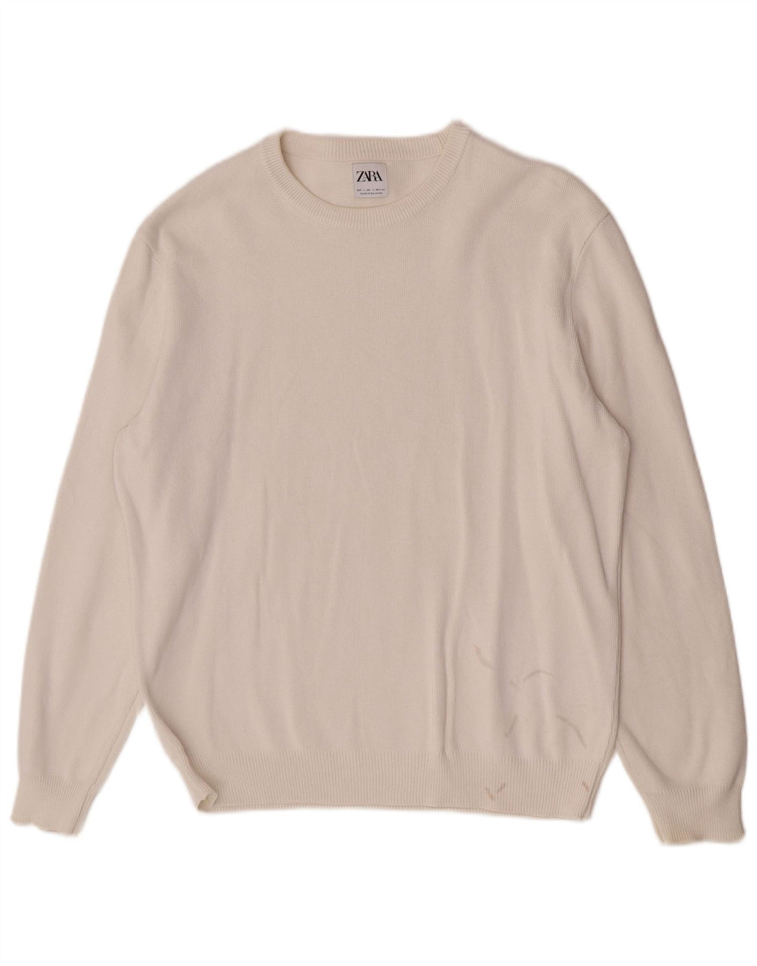Zara Herren-Pullover mit Rundhalsausschnitt, groß, aus weißer Baumwolle