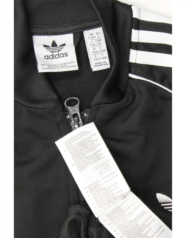 ADIDAS Boys Tracksuit Top Jacket 9-10 Years Black Polyester