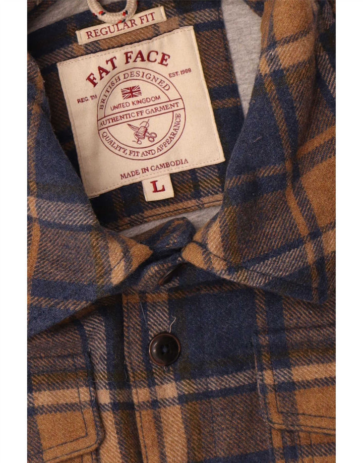 Fat Face Herren-Shacket-Flanellhemd mit normaler Passform, groß, blau kariert, Wolle