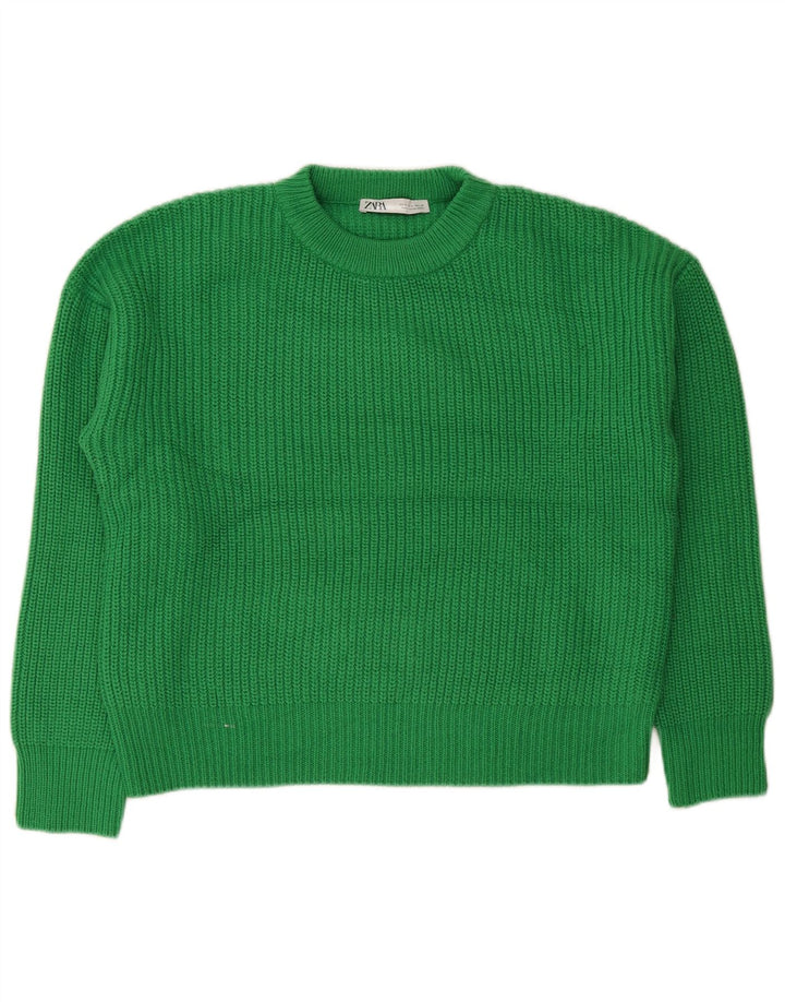 Übergroßer Pullover mit Rundhalsausschnitt von Zara für Damen, UK 14, mittelgrünes Acryl