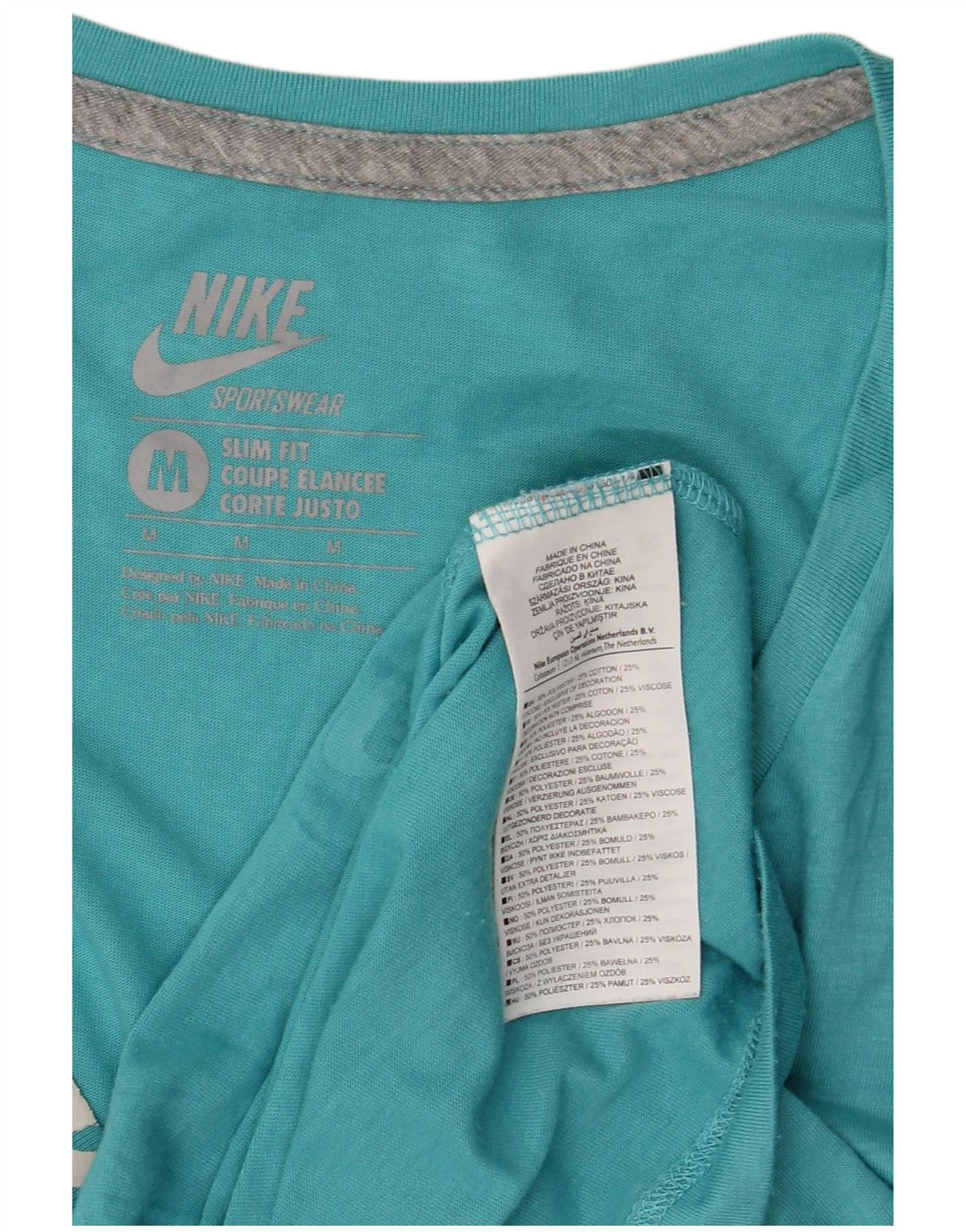 NIKE Damen Slim Fit Graphic T-Shirt Top UK 12 Mittelblaues Polyester