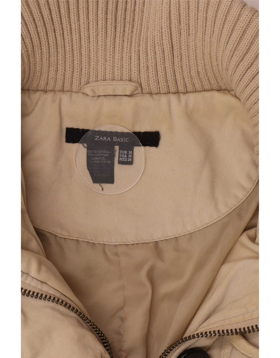 Zara Damen Wattierte Jacke UK 12 Medium Beige Cotton Classic