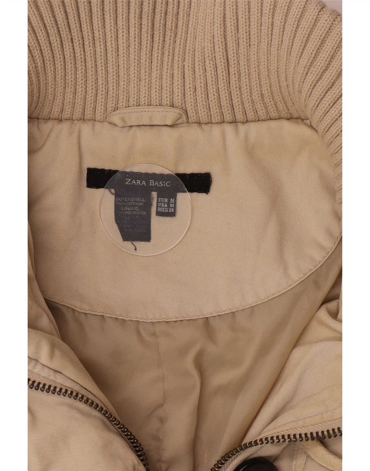 Zara Damen Wattierte Jacke UK 12 Medium Beige Cotton Classic