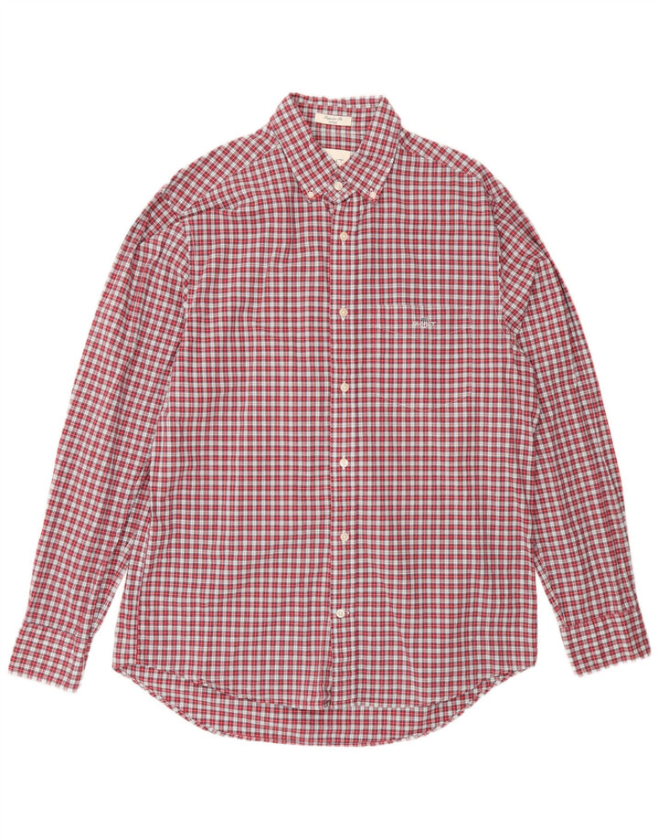 Gant Herren-Hemd mit normaler Passform, Größe 41/42, groß, rot kariert, Baumwolle