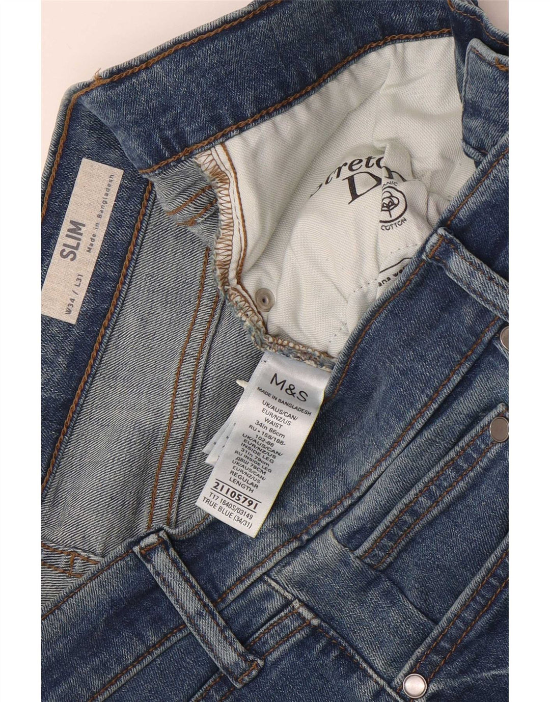 Marks & Spencer Herren Slim Jeans W34 L31 Blaue Baumwolle