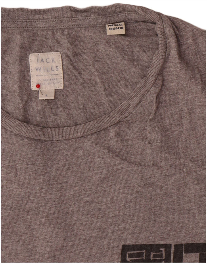 Jack Wills Herren-T-Shirt mit Grafik, Größe S, grau gesprenkelte Baumwolle