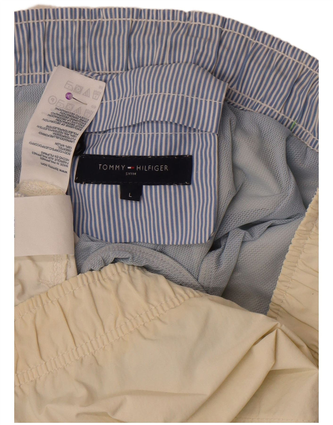 Tommy Hilfiger Herren-Badeshorts, groß, cremefarbenes Colourblock-Polyester