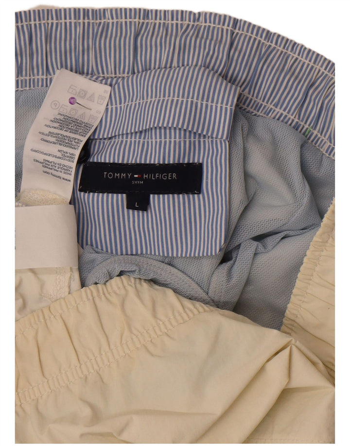 Tommy Hilfiger Herren-Badeshorts, groß, cremefarbenes Colourblock-Polyester