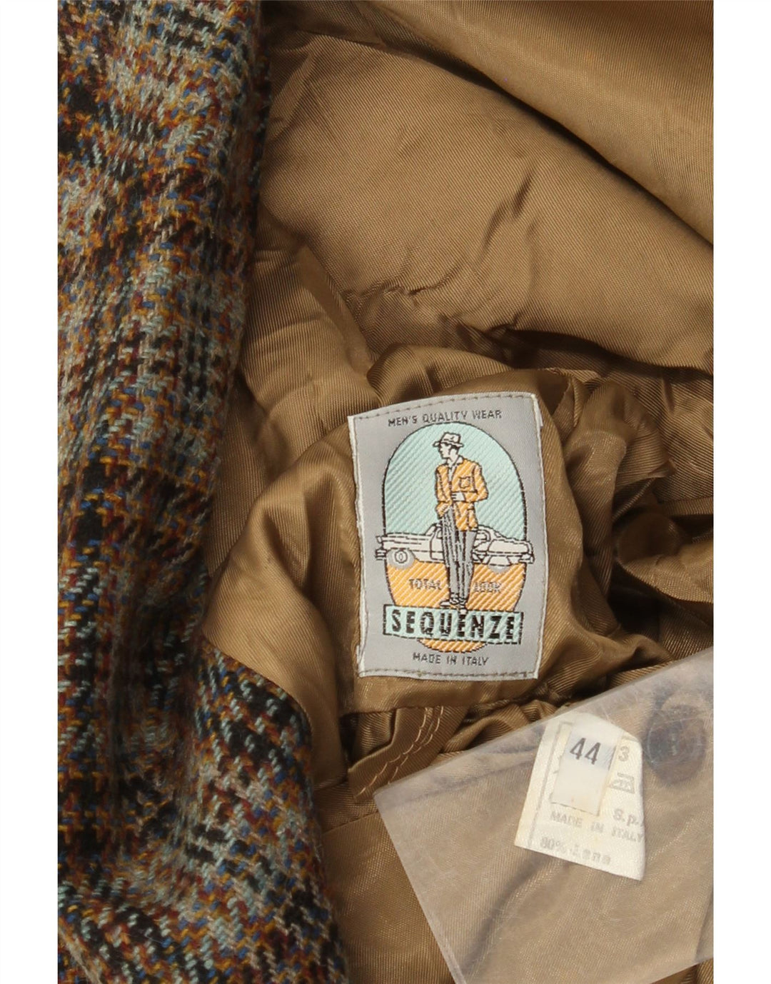 Vintage Herren 2-Knopf-Blazerjacke IT 44 XS Beige Hahnentrittwolle