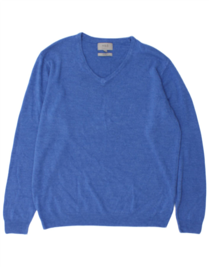 Marks & Spencer Herren-Pullover mit V-Ausschnitt, XL, blaues Acryl