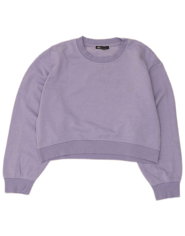 Zara Damen Crop Sweatshirt Pullover UK 14 Medium Lila Baumwolle