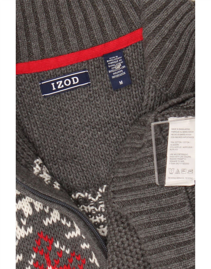 Izod Herren-Pullover mit Reißverschluss am Hals, mittelgraue Fair-Isle-Baumwolle