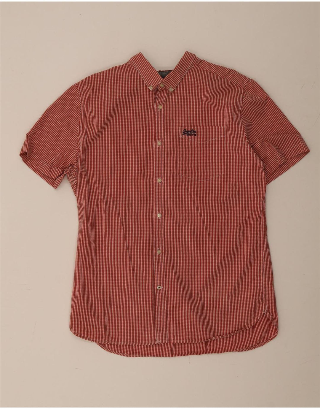 SUPERDRY Herren-Kurzarmhemd 2XL aus roter Gingham-Baumwolle
