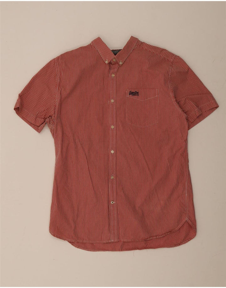 SUPERDRY Herren-Kurzarmhemd 2XL aus roter Gingham-Baumwolle