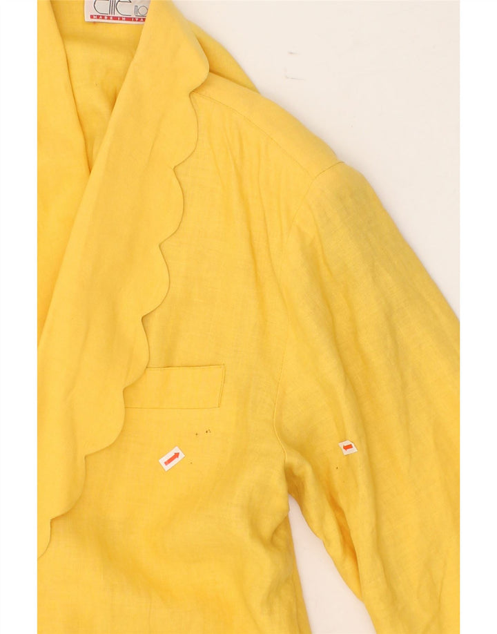 VINTAGE Womens Longline 3/4 Sleeve Blazer Jacket IT 44 Medium Yellow Linen Vintage Vintage and Second-Hand Vintage from Messina Hembry 