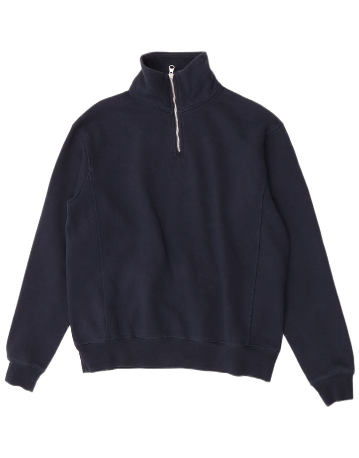 Zara Herren-Sweatshirt mit Reißverschluss am Hals, klein, marineblau, Polyester